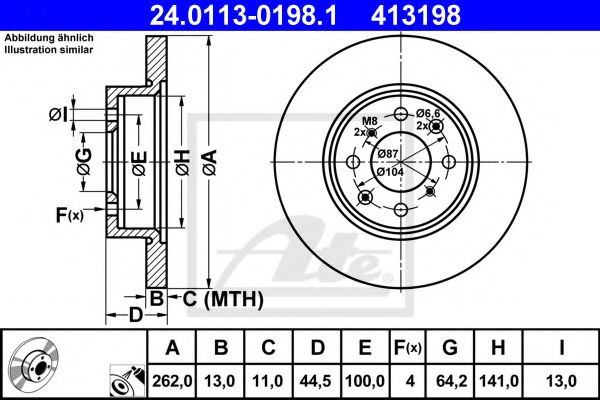 Disc frana ROVER 25 (RF) (1999 - 2005) ATE 24.0113-0198.1 piesa NOUA
