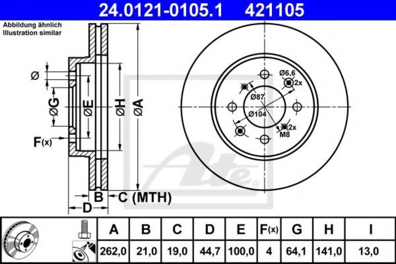 Disc frana ROVER 25 (RF) (1999 - 2005) ATE 24.0121-0105.1 piesa NOUA