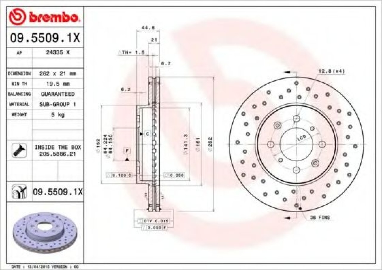 Disc frana ROVER 25 (RF) (1999 - 2005) BREMBO 09.5509.1X piesa NOUA
