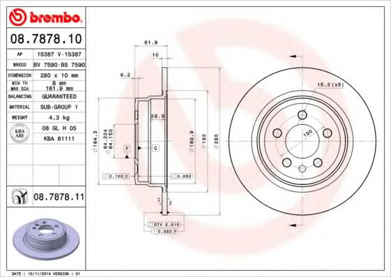 Disc frana ROVER 75 (RJ) (1999 - 2005) BREMBO 08.7878.11 piesa NOUA