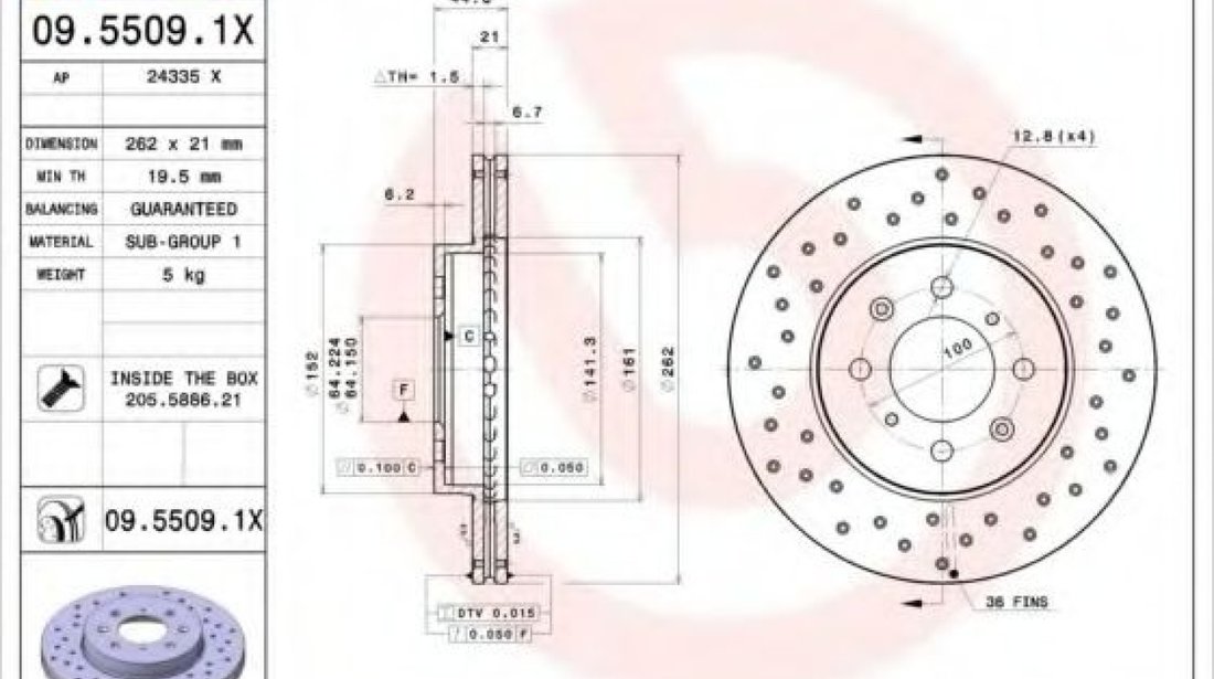 Disc frana ROVER STREETWISE (2003 - 2005) BREMBO 09.5509.1X piesa NOUA