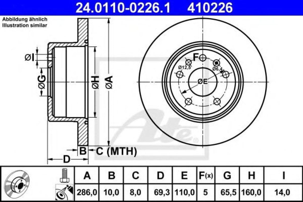 Disc frana SAAB 9-3 Cabriolet (YS3D) (1998 - 2003) ATE 24.0110-0226.1 piesa NOUA