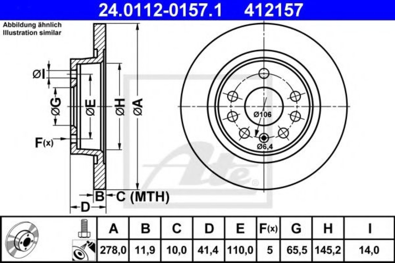 Disc frana SAAB 9-3 Cabriolet (YS3F) (2003 - 2016) ATE 24.0112-0157.1 piesa NOUA