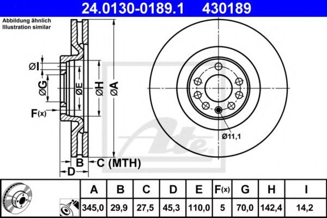 Disc frana SAAB 9-3 Cabriolet (YS3F) (2003 - 2016) ATE 24.0130-0189.1 piesa NOUA