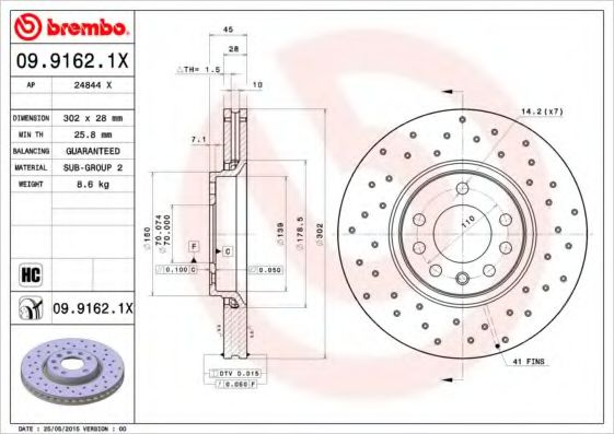 Disc frana SAAB 9-3 Combi (YS3F) (2005 - 2016) BREMBO 09.9162.1X piesa NOUA