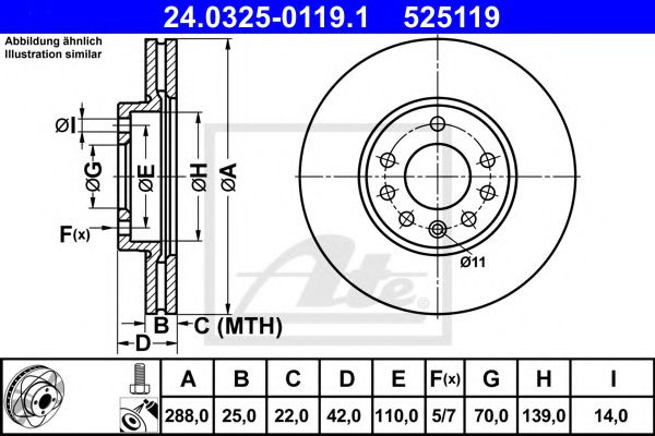 Disc frana SAAB 9-5 Combi (YS3E) (1998 - 2009) ATE 24.0325-0119.1 piesa NOUA