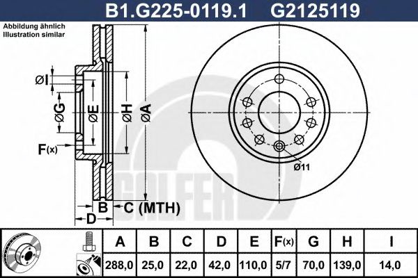 Disc frana SAAB 9-5 Combi (YS3E) (1998 - 2009) GALFER B1.G225-0119.1 piesa NOUA