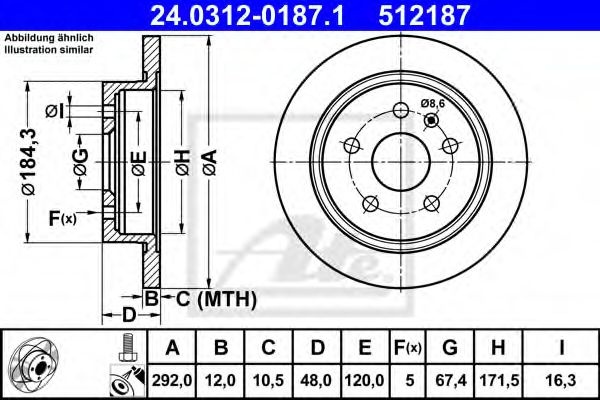 Disc frana SAAB 9-5 (YS3G) (2010 - 2012) ATE 24.0312-0187.1 piesa NOUA
