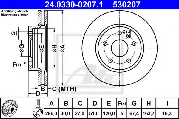 Disc frana SAAB 9-5 (YS3G) (2010 - 2012) ATE 24.0330-0207.1 piesa NOUA