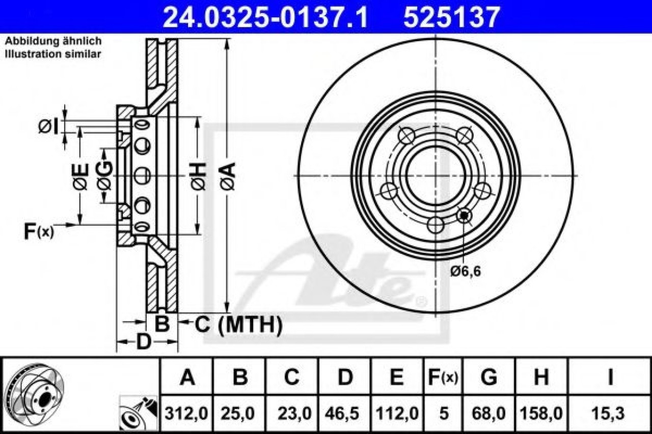 Disc frana SEAT EXEO ST (3R5) (2009 - 2016) ATE 24.0325-0137.1 piesa NOUA