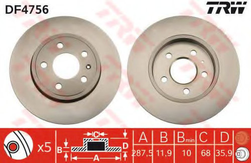 Disc frana SEAT EXEO ST (3R5) (2009 - 2016) TRW DF4756 piesa NOUA