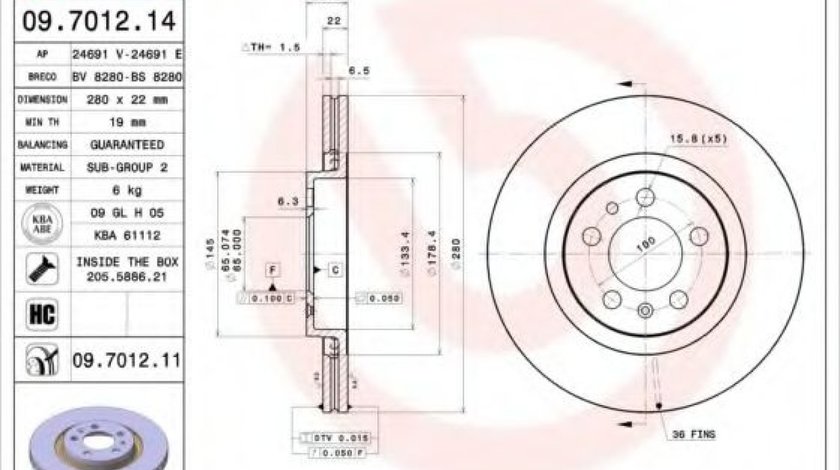 Disc frana SEAT LEON (1M1) (1999 - 2006) BREMBO 09.7012.11 piesa NOUA