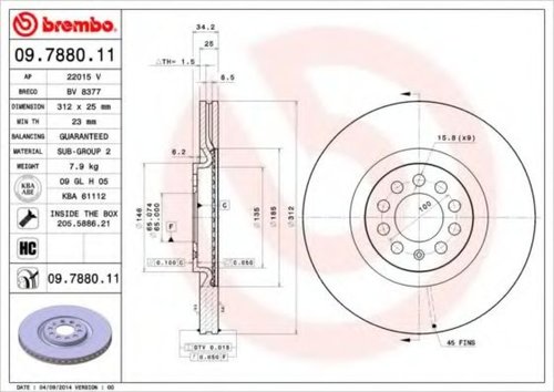 Disc frana SEAT LEON (1M1) (1999 - 2006) BREMBO 09.7880.11 piesa NOUA