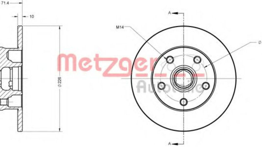 Disc frana SEAT TOLEDO I (1L) (1991 - 1999) METZGER 6110232 piesa NOUA