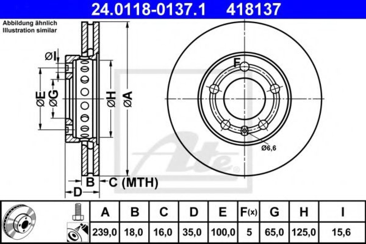 Disc frana SKODA FABIA I Combi (6Y5) (2000 - 2007) ATE 24.0118-0137.1 piesa NOUA