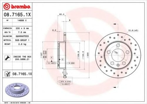 Disc frana SKODA FABIA I Limuzina (6Y3) (1999 - 2007) BREMBO 08.7165.1X piesa NOUA