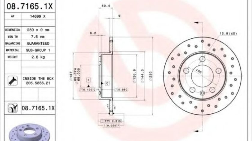 Disc frana SKODA OCTAVIA I (1U2) (1996 - 2010) BREMBO 08.7165.1X piesa NOUA