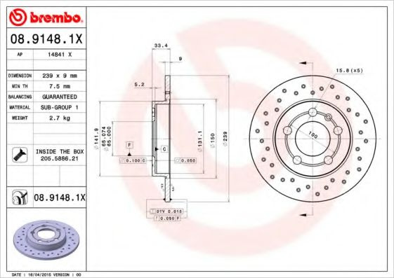 Disc frana SKODA OCTAVIA I (1U2) (1996 - 2010) BREMBO 08.9148.1X piesa NOUA