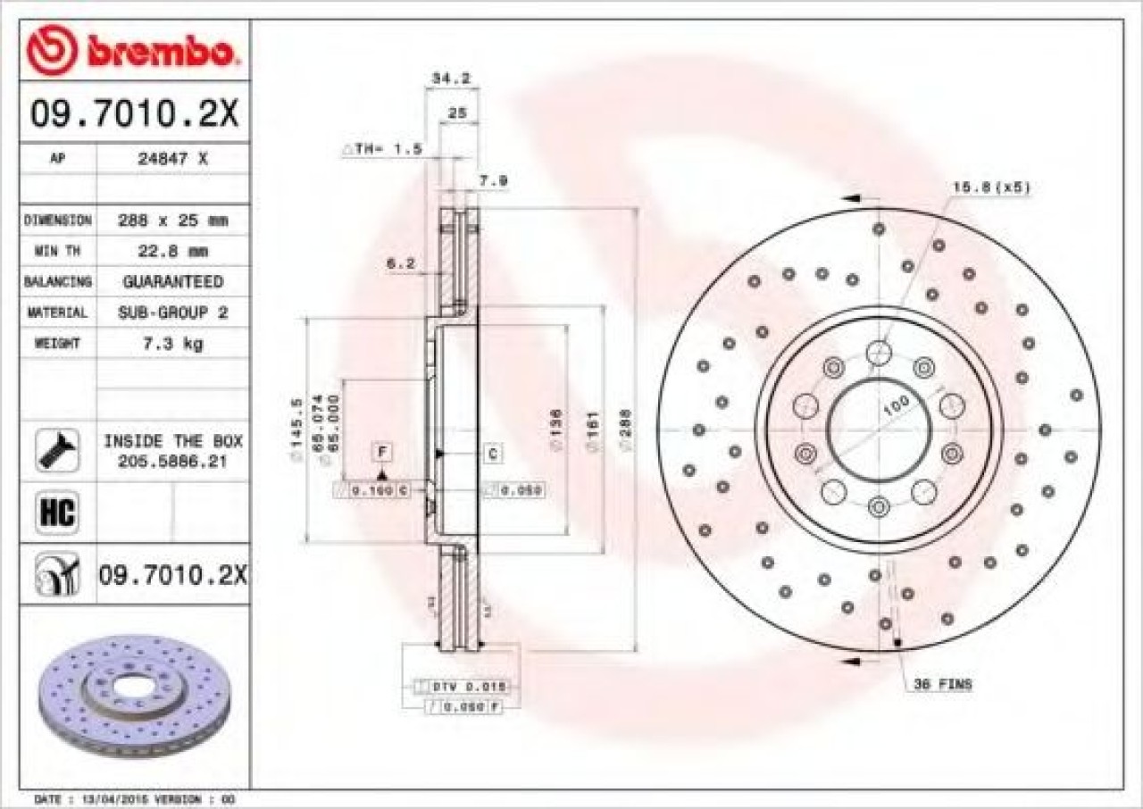 Disc frana SKODA OCTAVIA I (1U2) (1996 - 2010) BREMBO 09.7010.2X piesa NOUA