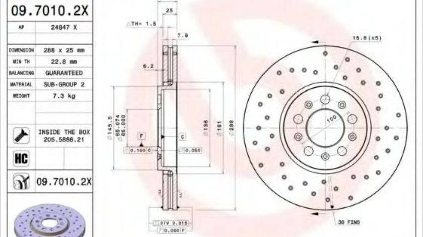 Disc frana SKODA OCTAVIA I Combi (1U5) (1998 - 2010) BREMBO 09.7010.2X piesa NOUA