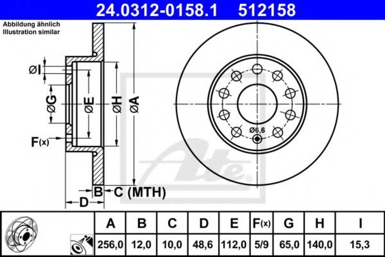Disc frana SKODA OCTAVIA II (1Z3) (2004 - 2013) ATE 24.0312-0158.1 piesa NOUA