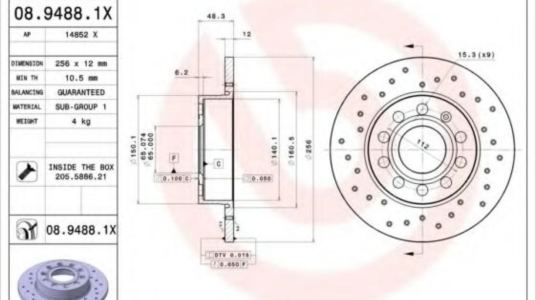 Disc frana SKODA SUPERB II Combi (3T5) (2009 - 2015) BREMBO 08.9488.1X piesa NOUA