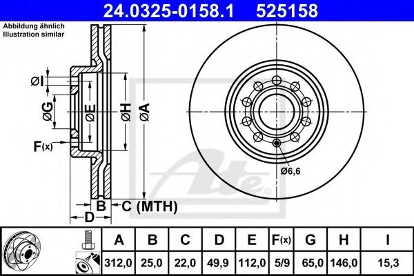 Disc frana SKODA SUPERB II Combi (3T5) (2009 - 2015) ATE 24.0325-0158.1 piesa NOUA