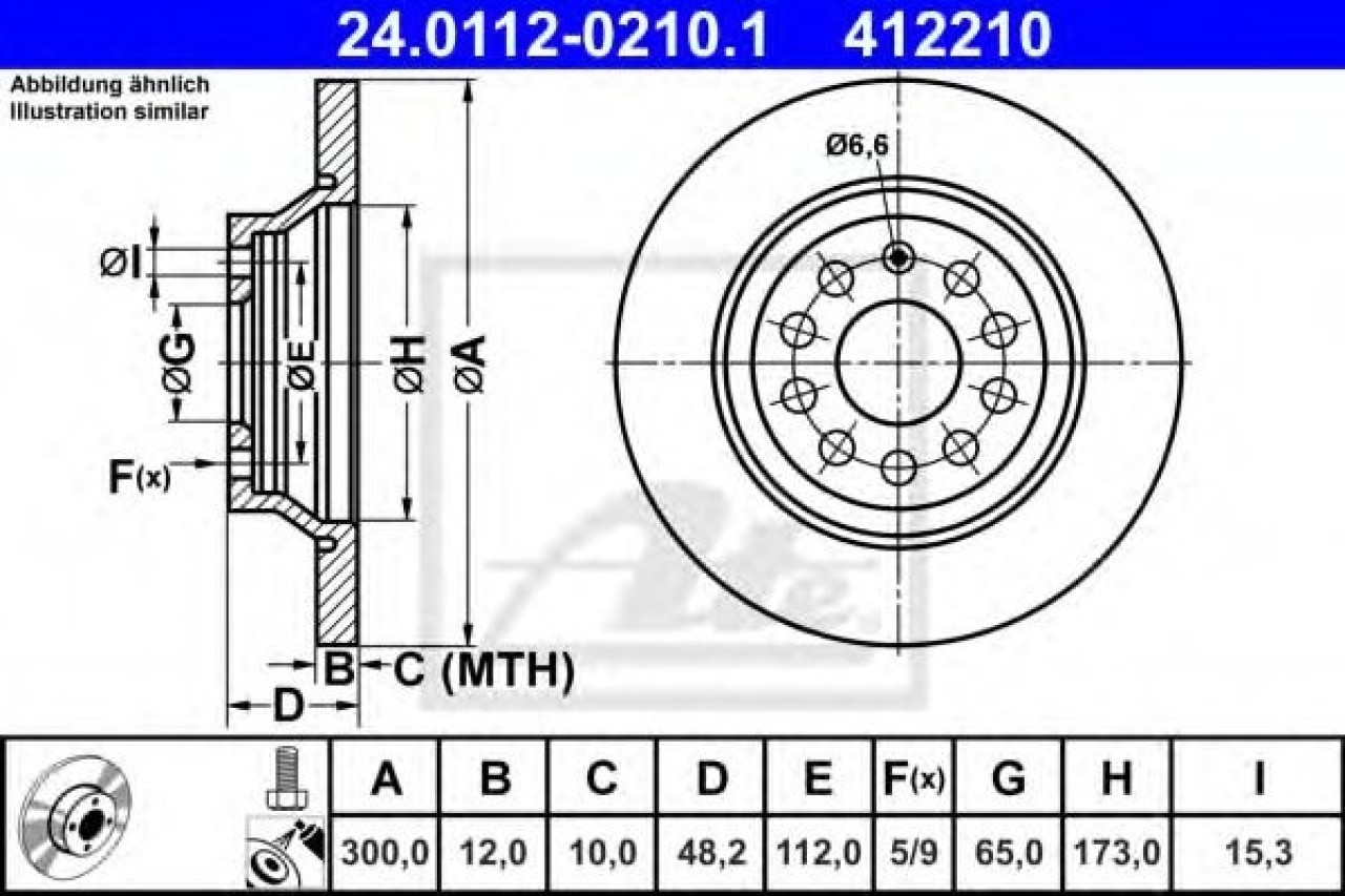 Disc frana SKODA SUPERB III (3V3) (2015 - 2016) ATE 24.0112-0210.1 piesa NOUA