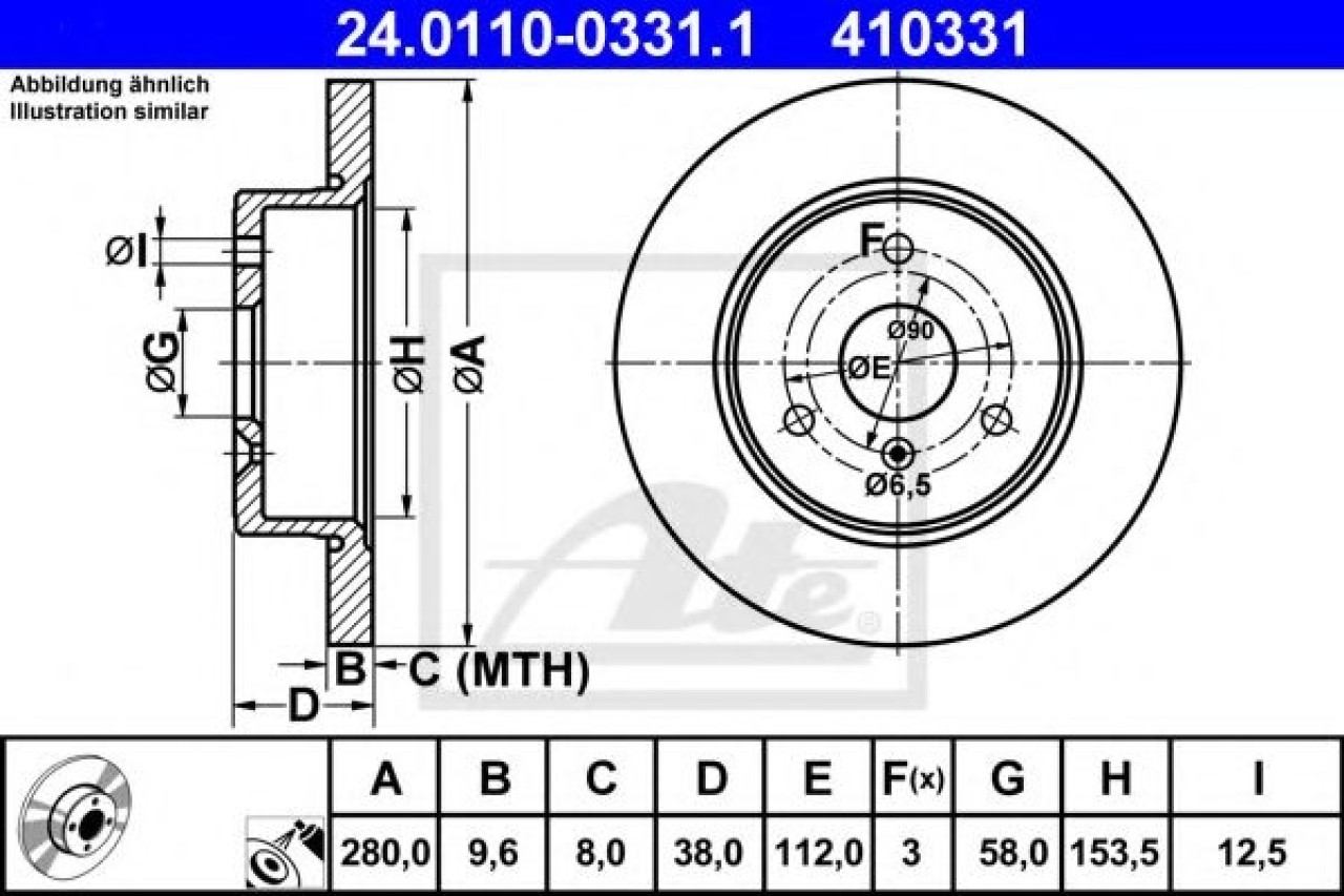 Disc frana SMART FORTWO Cupe (450) (2004 - 2007) ATE 24.0110-0331.1 piesa NOUA
