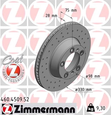 Disc Frana Spate Dreapta Zimmermann Porsche 460.4509.52