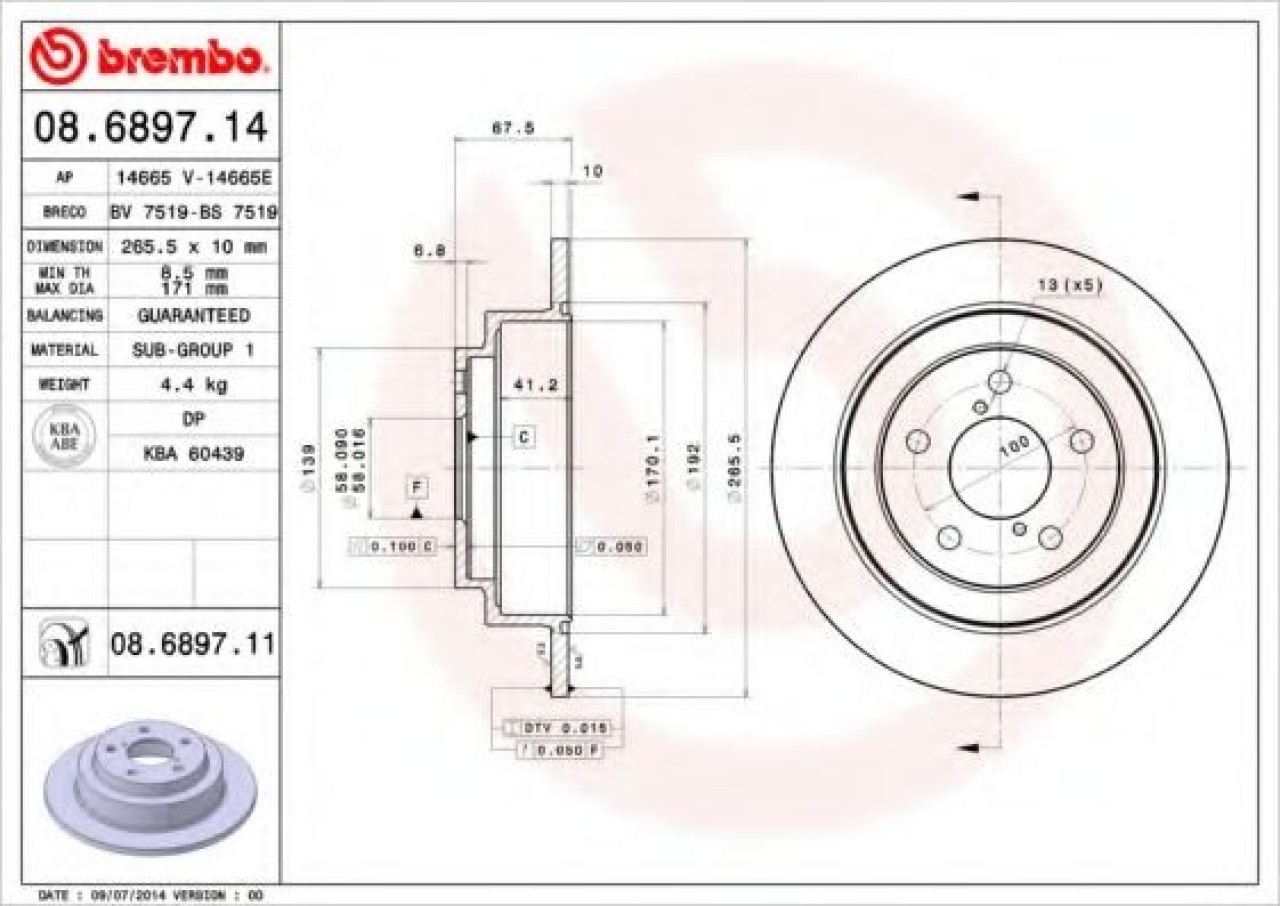 Disc frana SUBARU FORESTER (SF) (1997 - 2002) BREMBO 08.6897.11 piesa NOUA