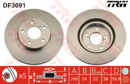 Disc frana SUBARU IMPREZA Limuzina (GD) (1999 - 2016) TRW DF3091 piesa NOUA