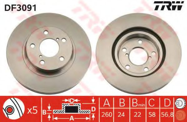 Disc frana SUBARU IMPREZA Limuzina (GR) (2007 - 2016) TRW DF3091 piesa NOUA