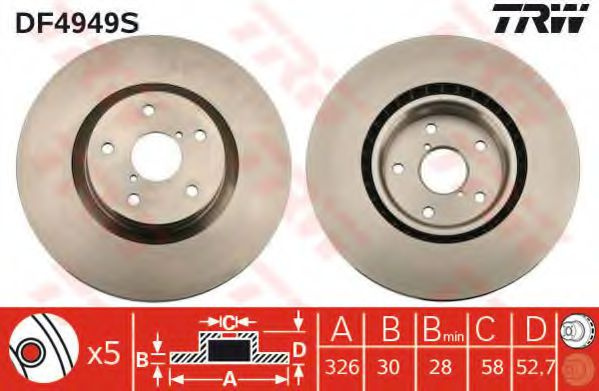 Disc frana SUBARU IMPREZA Limuzina (GR) (2007 - 2016) TRW DF4949S piesa NOUA