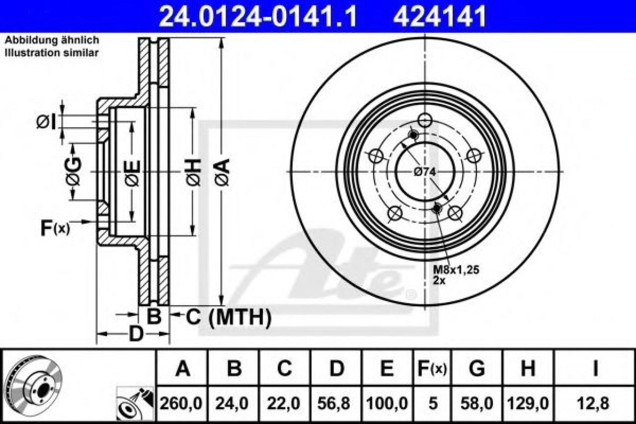 Disc frana SUBARU IMPREZA Limuzina (GR) (2007 - 2016) ATE 24.0124-0141.1 piesa NOUA