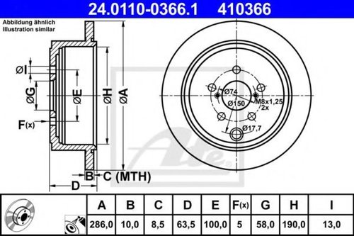 Disc frana SUBARU LEGACY V (BM, BR) (2009 - 2016) ATE 24.0110-0366.1 piesa NOUA