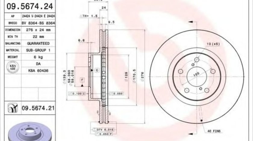 Disc frana SUBARU LEGACY V Combi (BM, BR) (2009 - 2016) BREMBO 09.5674.24 - produs NOU