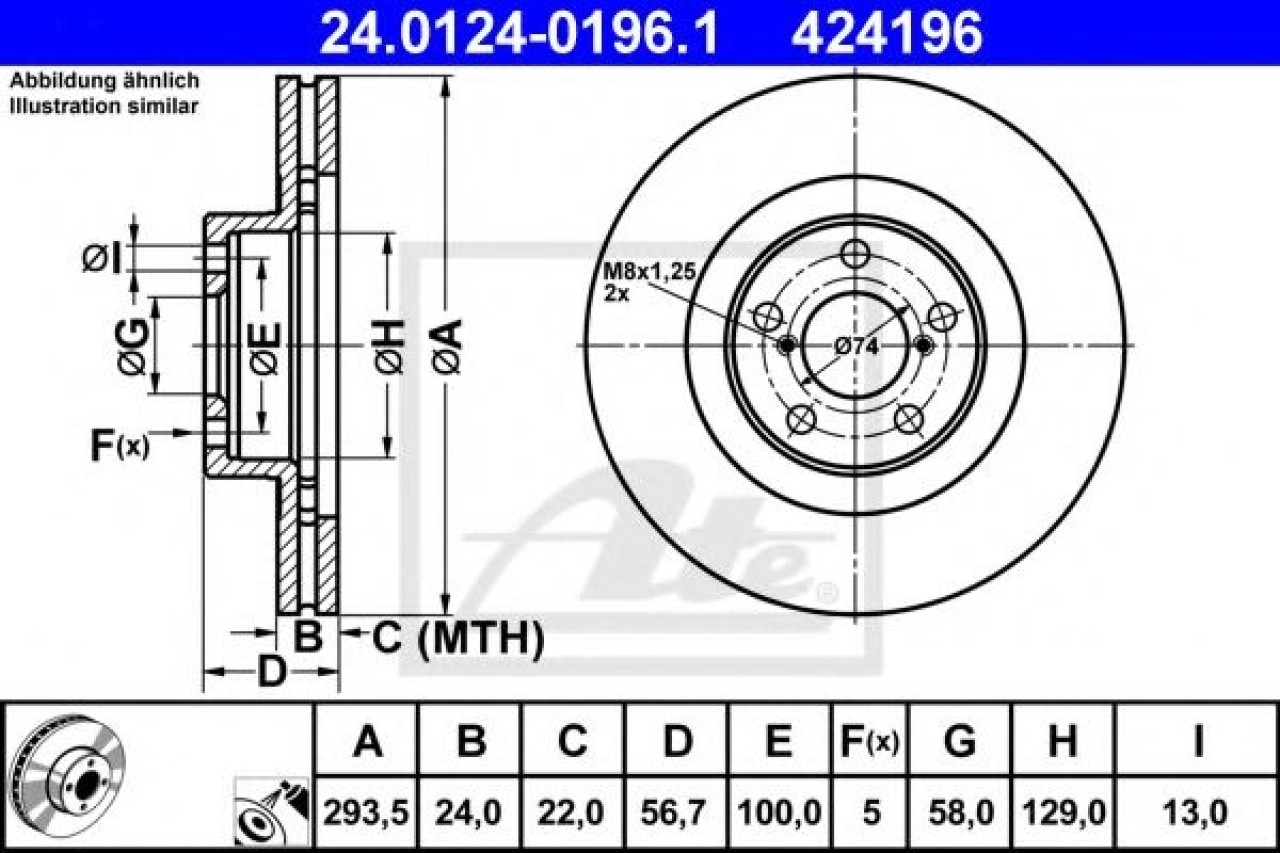 Disc frana SUBARU OUTBACK (BM, BR) (2009 - 2014) ATE 24.0124-0196.1 piesa NOUA