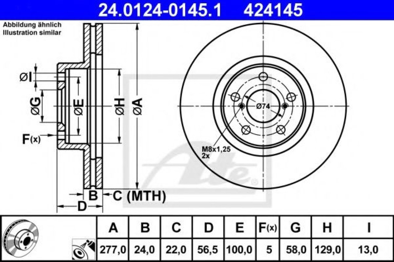 Disc frana SUBARU OUTBACK (BM, BR) (2009 - 2014) ATE 24.0124-0145.1 piesa NOUA