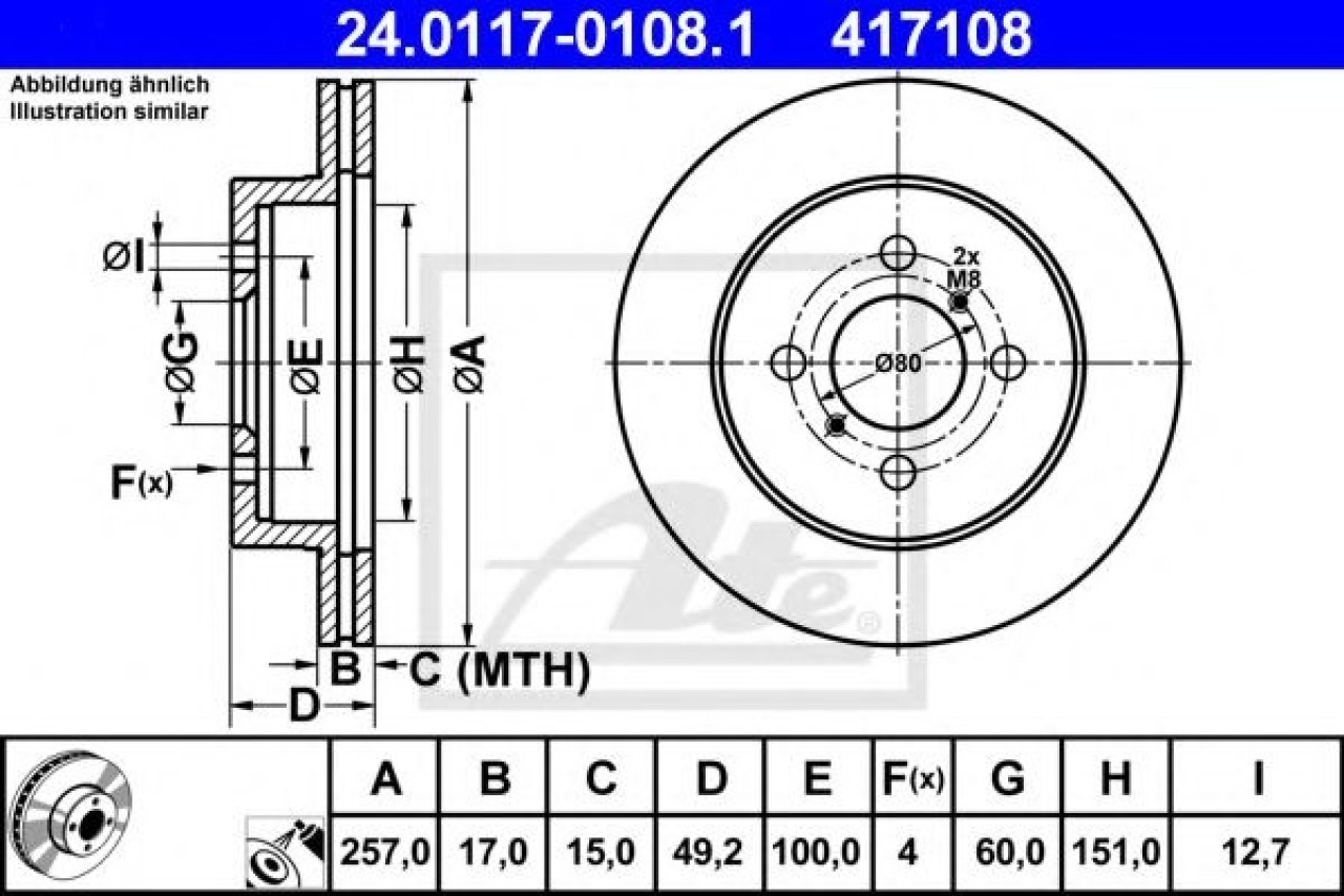 Disc frana SUZUKI IGNIS I (FH) (2000 - 2005) ATE 24.0117-0108.1 piesa NOUA