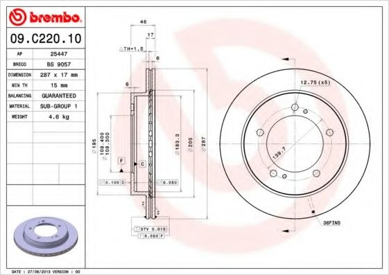 Disc frana SUZUKI JIMNY (FJ) (1998 - 2016) BREMBO 09.C220.10 piesa NOUA