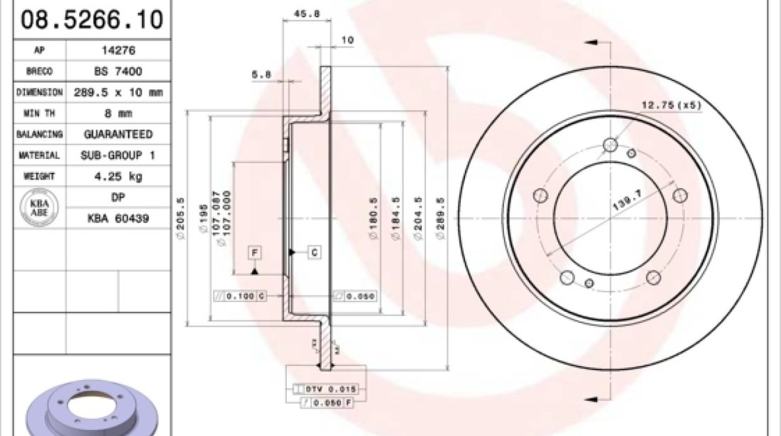 Disc frana SUZUKI SAMURAI SJ Producator BREMBO 08.5266.10