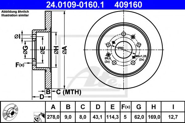 Disc frana SUZUKI SWIFT III (MZ, EZ) (2005 - 2016) ATE 24.0109-0160.1 piesa NOUA