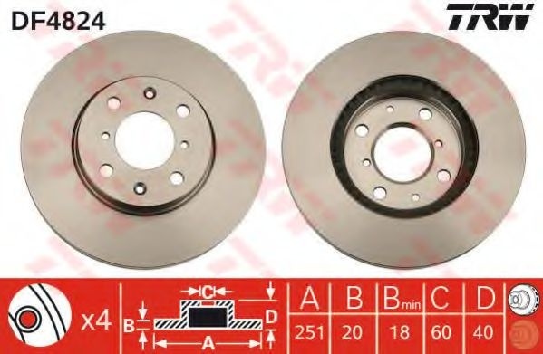 Disc frana SUZUKI SWIFT III (MZ, EZ) (2005 - 2016) TRW DF4824 piesa NOUA