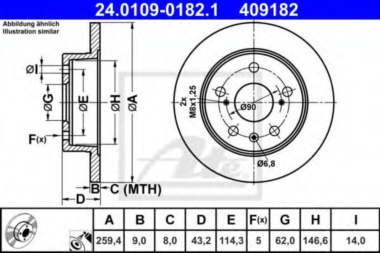 Disc frana SUZUKI SX4 S-Cross (2013 - 2016) ATE 24.0109-0182.1 piesa NOUA