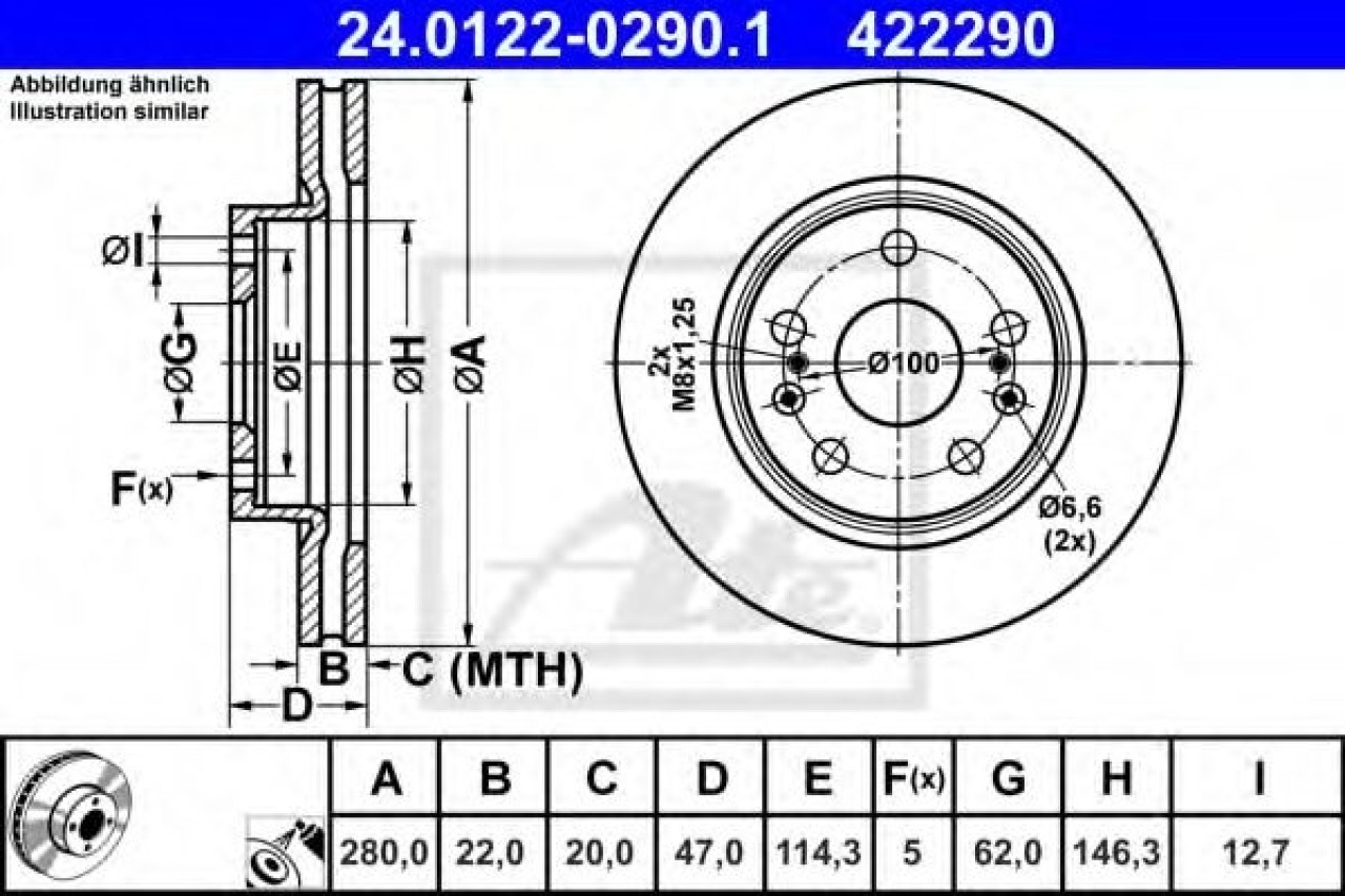 Disc frana SUZUKI SX4 S-Cross (2013 - 2016) ATE 24.0122-0290.1 piesa NOUA