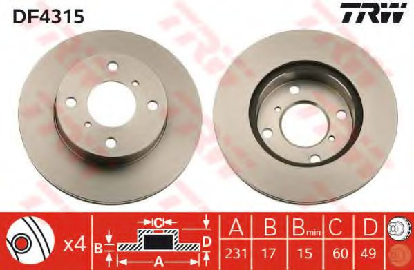 Disc frana SUZUKI WAGON R+ (EM) (1997 - 2000) TRW DF4315 piesa NOUA