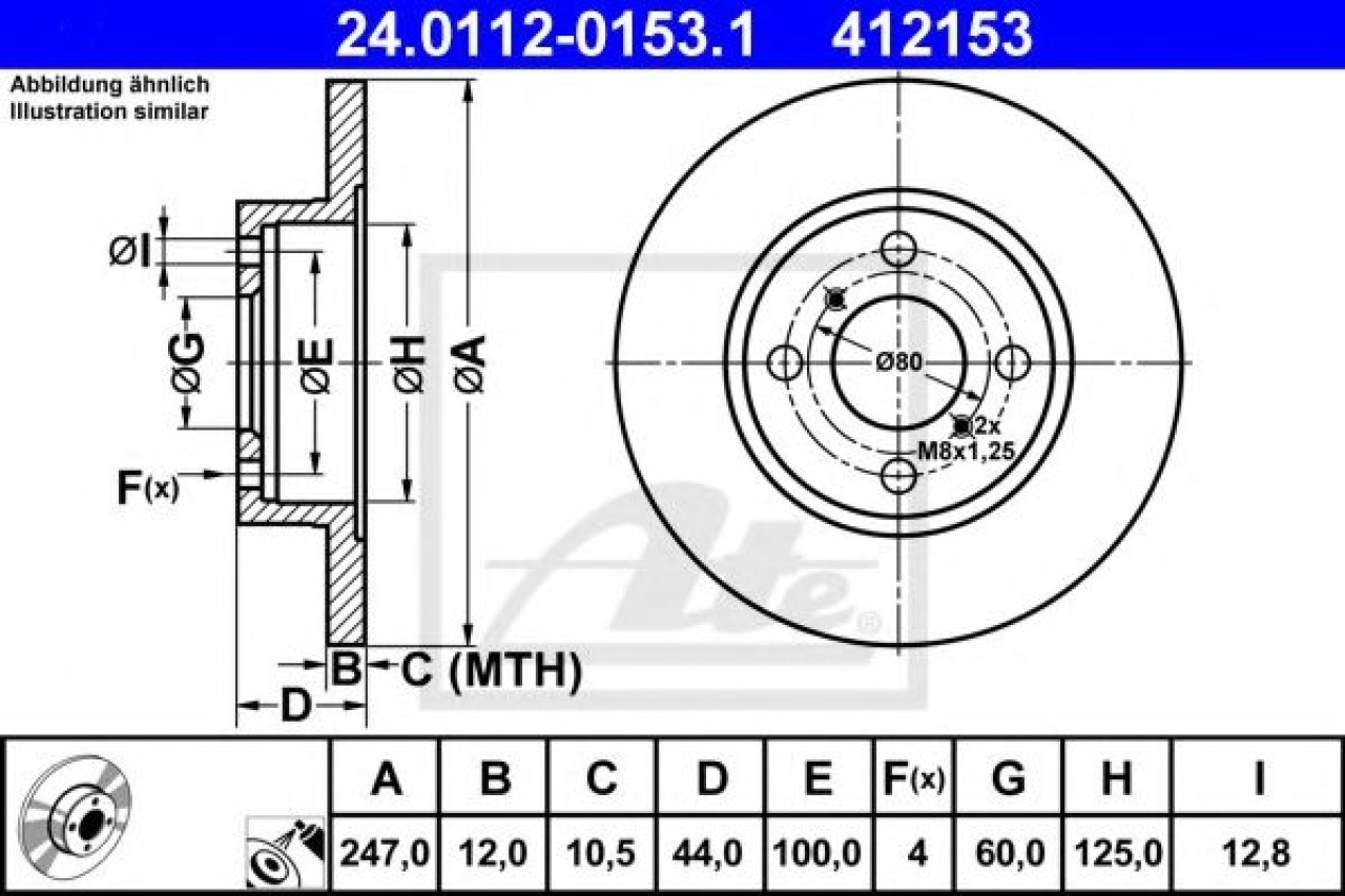 Disc frana SUZUKI WAGON R+ (MM) (2000 - 2016) ATE 24.0112-0153.1 piesa NOUA