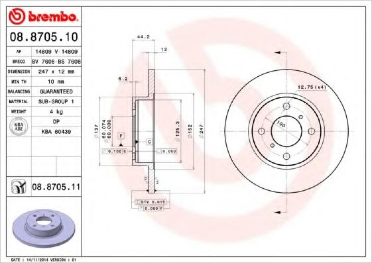 Disc frana SUZUKI WAGON R+ (MM) (2000 - 2016) BREMBO 08.8705.11 piesa NOUA