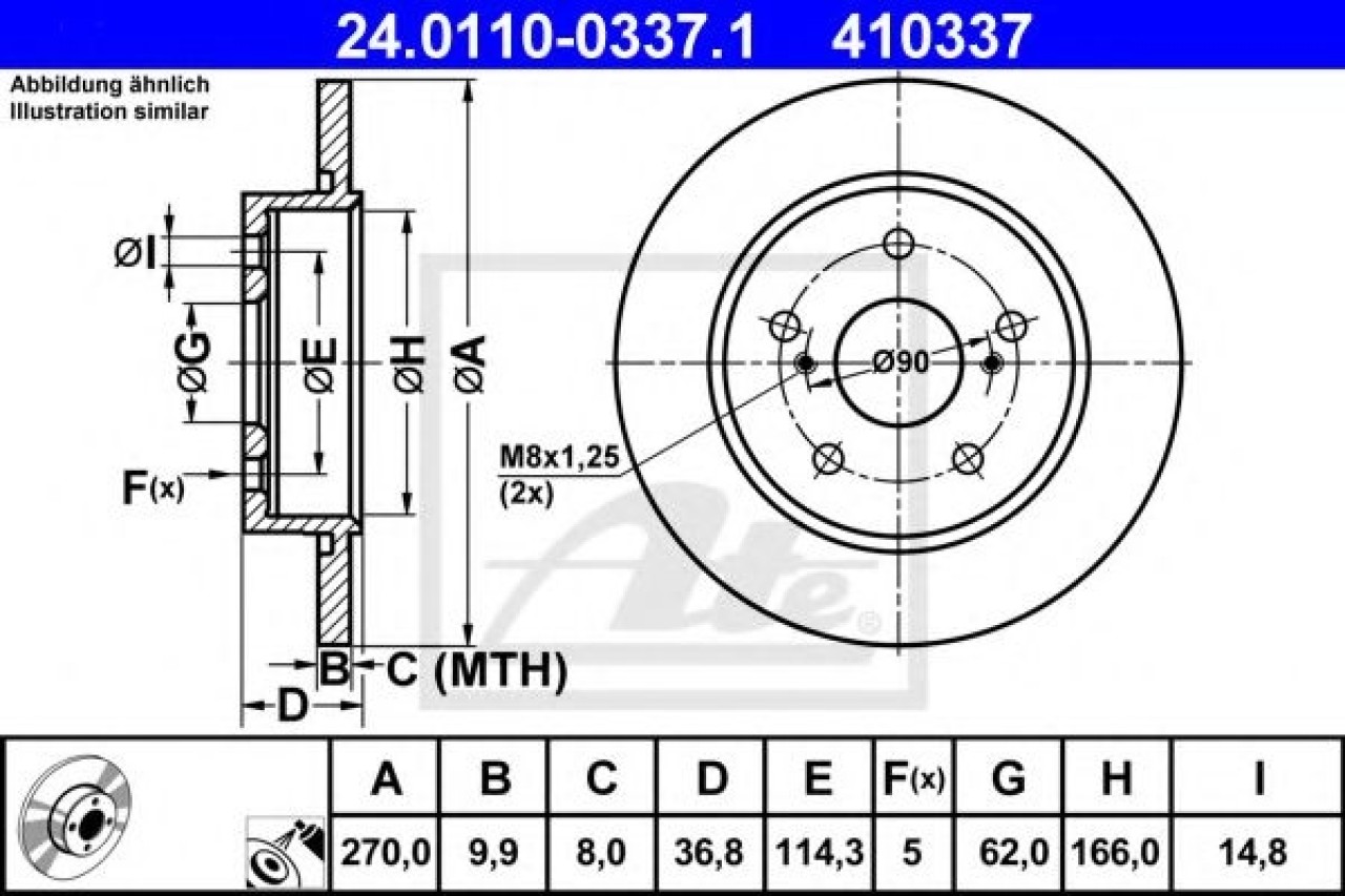 Disc frana TOYOTA AURIS (NRE15, ZZE15, ADE15, ZRE15, NDE15) (2006 - 2012) ATE 24.0110-0337.1 piesa NOUA